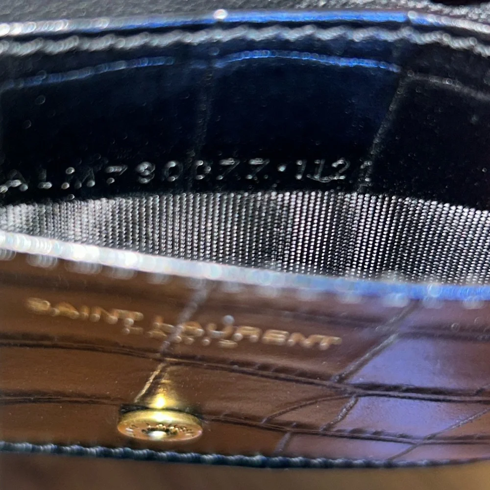 Authentic Saint Laurent Croc Embossed Monogram Wallet
